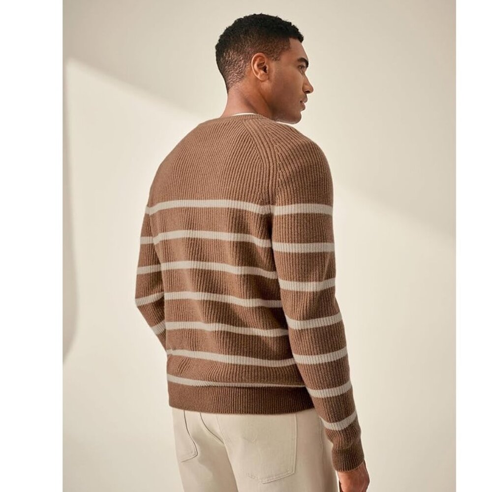 KVSS 100% Pure Cashmere Crewneck Pullover Sweater Brown/Cream Striped NEW w/Box! - Picture 2 of 6